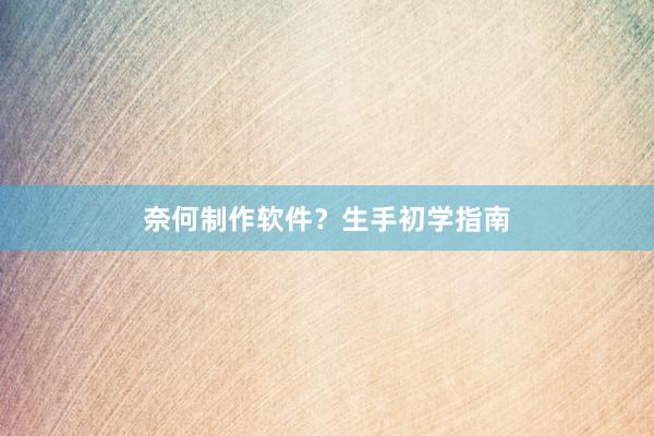 奈何制作软件？生手初学指南